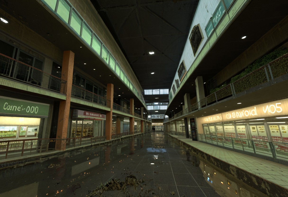 score_9, score_8_up, score_7_up, score_6_up, score_5_up, score_4_up, abandoned shopping mall, at night, no people, empty abandoned mall, destroyed, eerie, camera flash, partially flooded, ((( Gmod)))