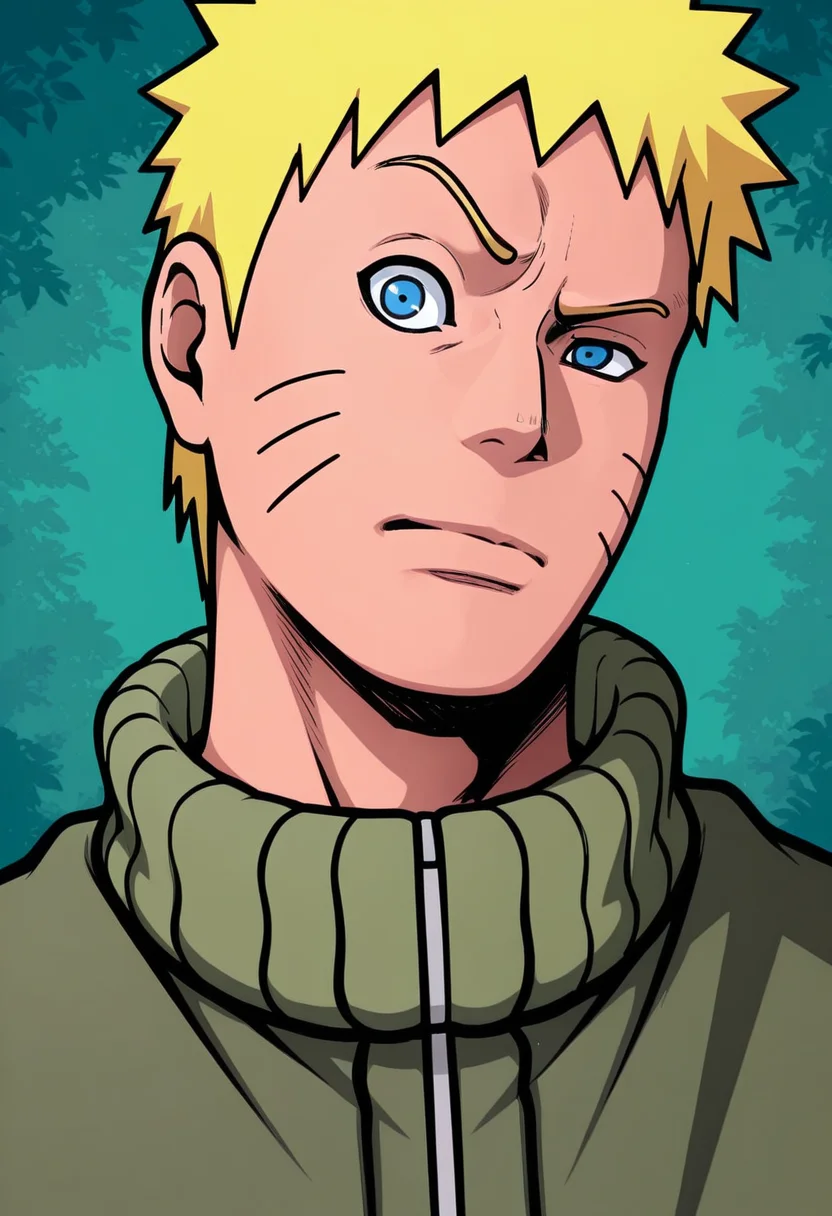 masterpiece, high quality, r0ckbr0w, looking at viewer, raised eyebrow, closed mouth, 1boy, solo, upper body, head tilt, uzumaki naruto,