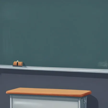 great quality,scenery,classroom,chalkboad background,desk focus,simple background,no humans