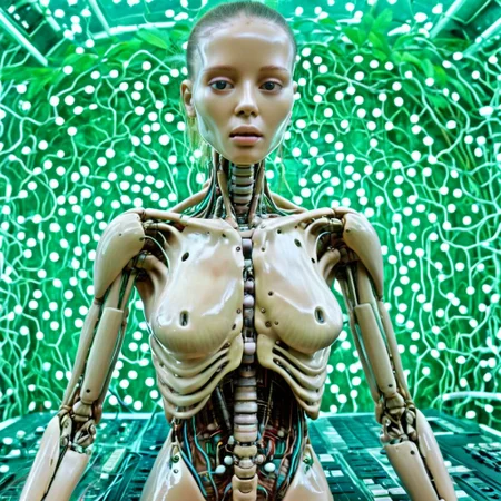 a cinematic still color photograph, from the dream of an android-human-replica, who working tirelessly ,creates a machine that makes copies of human dreams, bio-computer configured with biologically plausible biogenic circuits, brazilian tropicalia retrofuturism,
cursed image