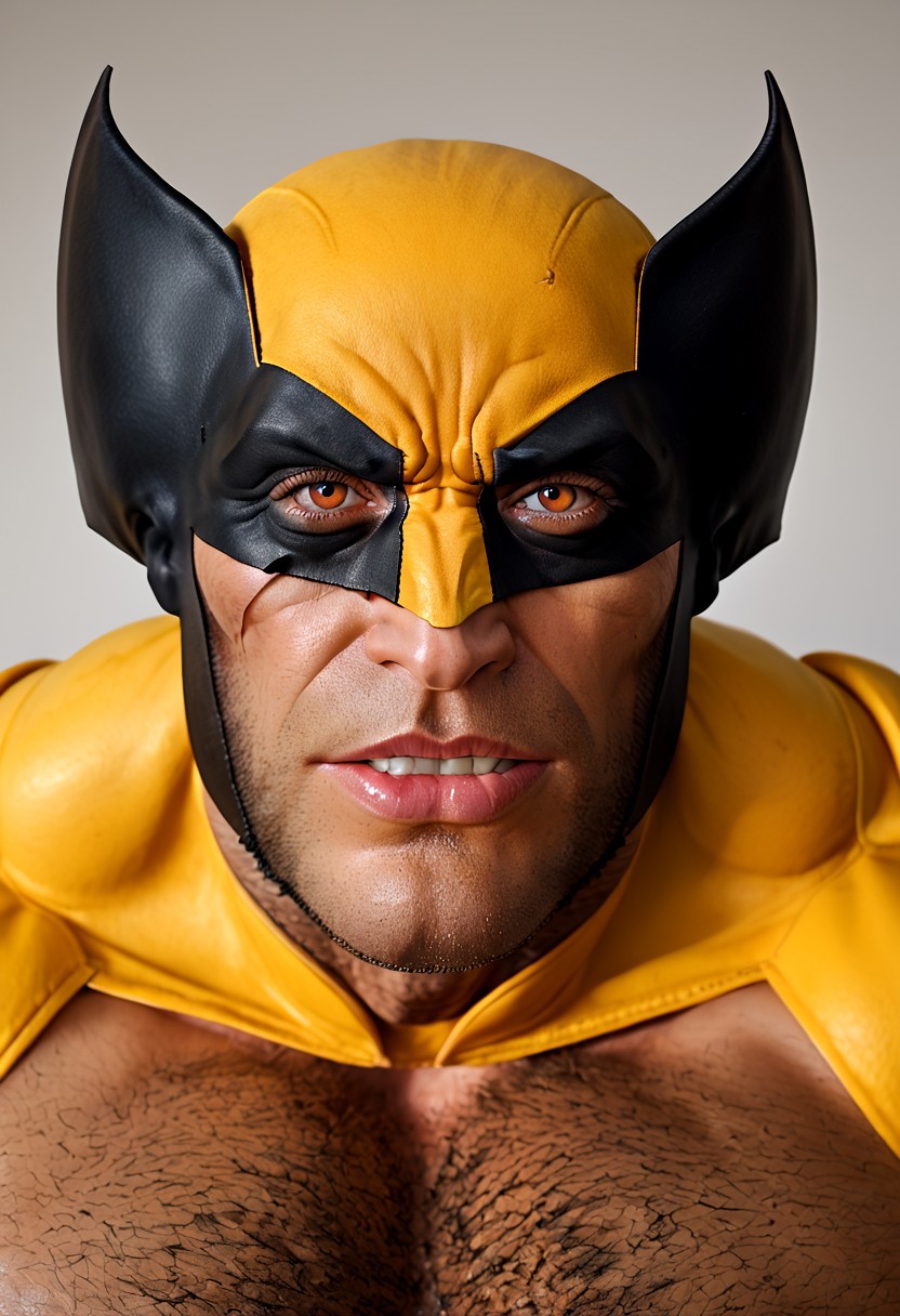 wolverine, solo, 1boy, pleasure face, muscular male, masculine male
, wolverine, cocky smirk, big pecs, looking at viewer, pectoral focus, hairy, 
, hands out of frame, view from above, detailed face, detailed eyes
, <lora:Ripped-Saurian_Style_PonySDXL-000018:1>, score_9, score_8_up,