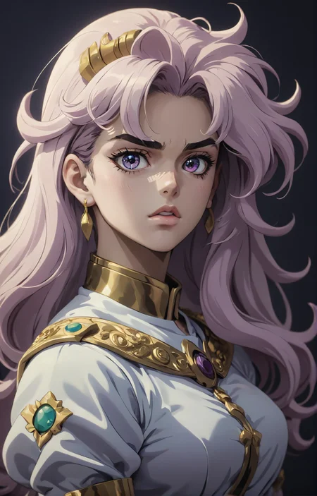 (JoJo style, JoJo's Bizarre Adventure 1girl portrait), Modernism aesthetics, pastel colors, stunning background. dark and moody, a mesmerizing blend of light and shadow. masterpiece, absurdres, intricate details <lora:LORA_JoJos_Bizarre_Adventure_art_style-000004:0.8>