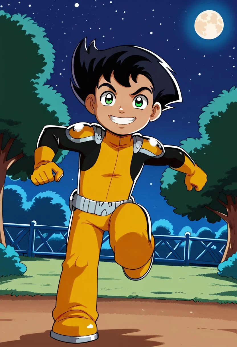 score_9, score_8_up, score_7_up, highly detailed, CuteCartoonStyle, cute boy, 1boy, solo, Tony_Clark, Black Hair, Green Eyes, Dark Skin, Yellow Bodysuit, Yellow Gloves, Yellow Pauldrons, Yellow Boots, Belt, at night, full moon, running, motion blur, smug smile, park
DSCStyle, round eyes, exaggerated proportions, cartoonish features, anime-inspired, cute aesthetics, cartoonish proportions, highlights,smooth lines, glossy highlights, minimal detail, clean outlines, consistent line weight, gentle highlights