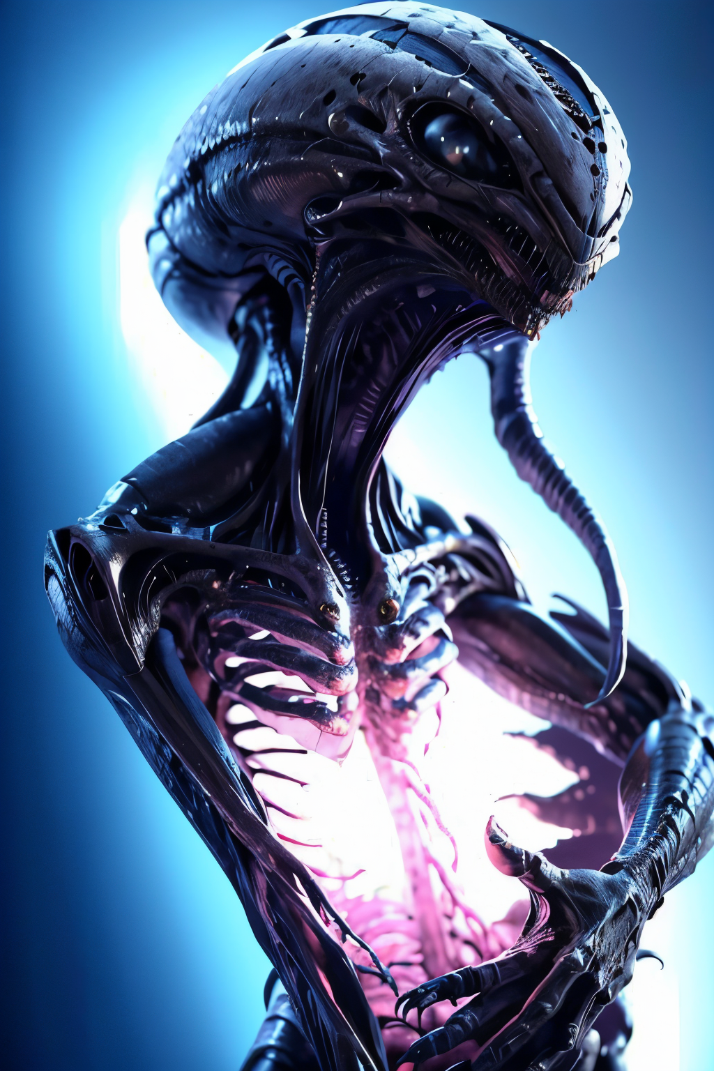 alien spaceship (Realisitc:1.5) Blue and pink woman monster, breasts, <lora:EdobMonsterFemale2_v1.0:0.8>