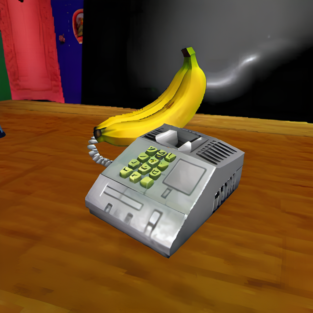 banana phone, (ps1 style),   <lora:ps1_style_SDXL_v2:1>, (game screenshot), (computer generated image)