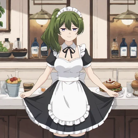 score_9, score_8_up, score_7_up, source_anime
BREAK
ubel_olis, 1girl, solo, side ponytail, medium hair, green hair, purple eyes, medium breasts, maid
BREAK
looking at viewer, smile
BREAK
cafe, maid cafe, indoors
<lora:Ubel_SousouNoFrieren_v1:1>