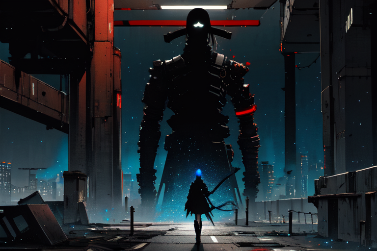 highly insanely detailed, masterpiece, top quality, best quality, highres, 4k, 8k, RAW photo, (very aesthetic, beautiful and aesthetic),  
tsutomu nihei,nihei_tsutomu,blame!,blame gakuen!,abara,TNstyle,sidonia_no_kishi,(lab,stairs,city ruins),wire,foggy,steam,mist,smoke,fog,cables,tubes,industrial pipes,machinery,dark sky,black sky,ventilation fan,ventilation shaft,bones,tentacles,letterboxed,fence,concrete walls,metal walls,air conditioner,drainpipe,dome,clouds,lantern,walkway,gauna,gauna mech,buildings,bridge,star \(sky\),starry sky,light particles,dystopia,destroyed,empty,dark background,blm,cyberpunk,decrepit,no human,futuristic,flock, 
<lora:blamev2:0.7>, 
(1girl:1.3), 
solo focus, 
neon blue background,neon orange background,(gradient background,colour sequence background),âââ