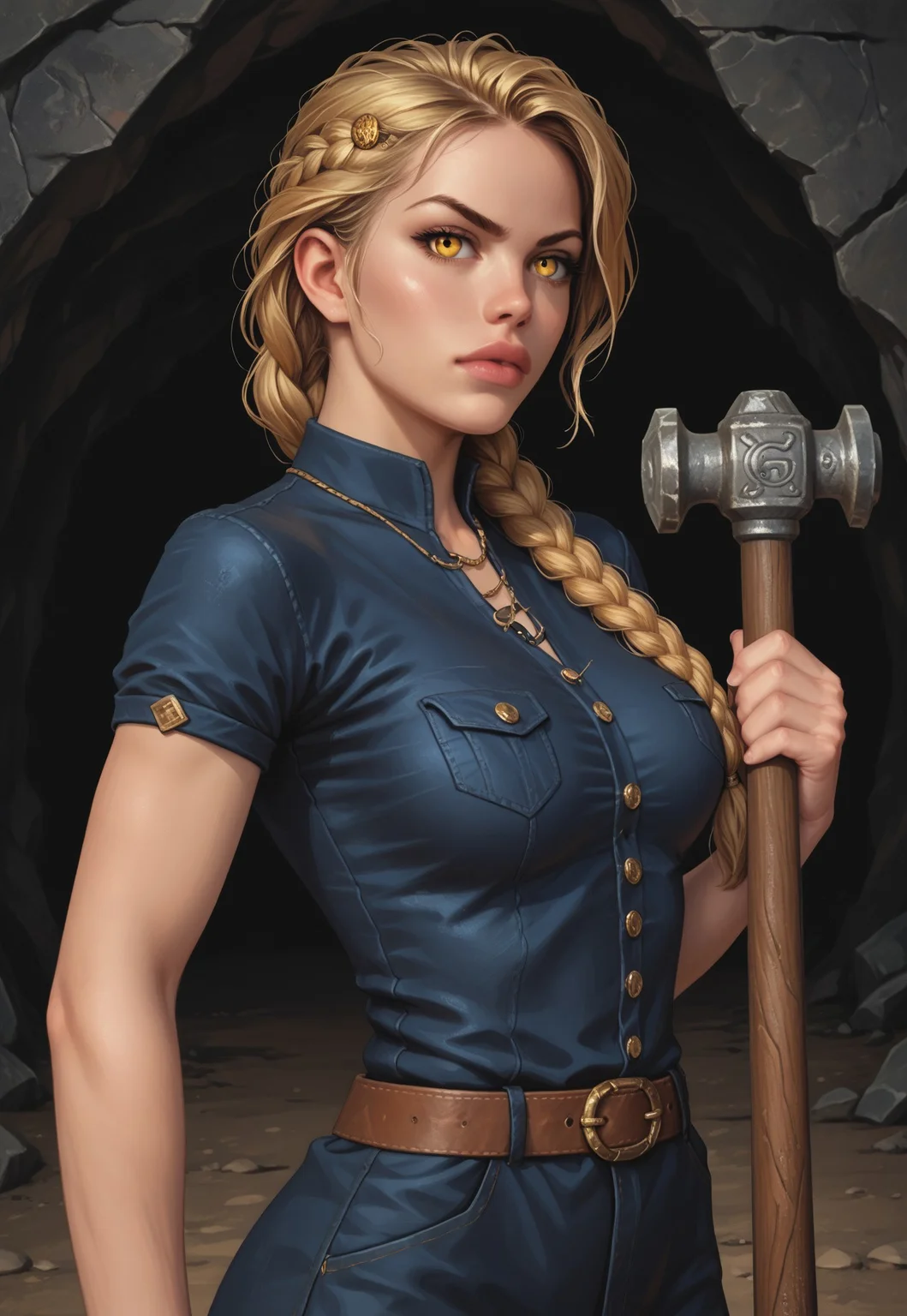 safe_pos, core_9, score_8_up, score_8, semi realistic, ultra detailed, 8k, high quality, hi res, high quality, detailed eyes, perfecteyes, detailed face, 1girl, sharp focus, cowboy-shot, focus on hip, (1girl:1.2), earth elemental, rocky form, (((stone hammer))), brown stone skin, long braided stone hair, realistic, cinematic angle, cinematic lighting, robust body, determined face, glowing amber eyes, powerful pose
BREAK
guarding an ancient underground cavern
BREAK
source_fantasy_art, rating_explicit, expressive, upper body, ((side view)), dynamic pose
BREAK
detailed beautiful background, rugged cave walls, glowing crystals, stalactites and stalagmites, dim torchlight, echoing silence, mystical underground atmosphere
(((full clothed)))