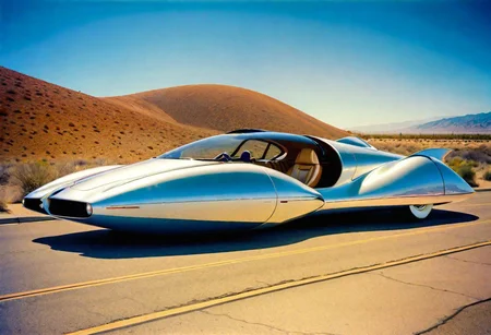mobius, a concept car US Steel, retrofuturism, scifi ,california art deco , leica f1.4 summilux , velvia 200 film , 1982