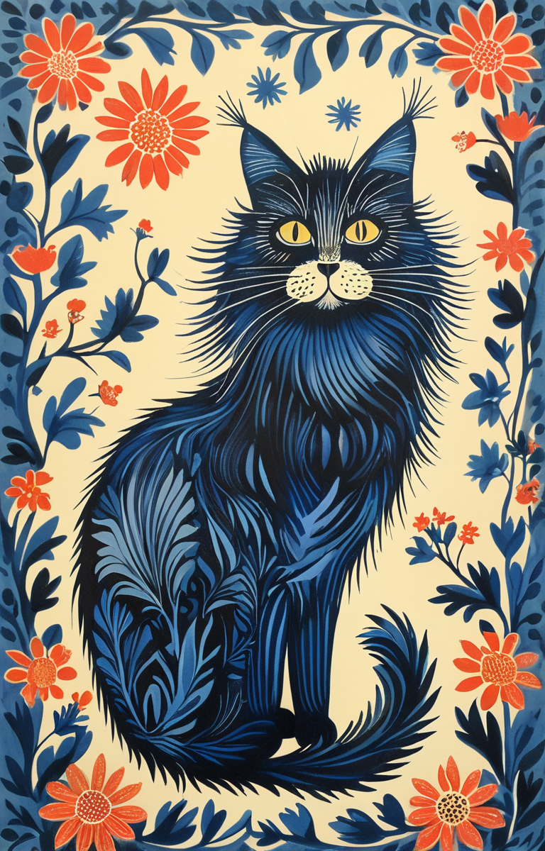 masterpiece,best quality,<lora:tbh151-sdxl:0.8>,illustration,style of Rob Ryan, cute Mainecoon cat