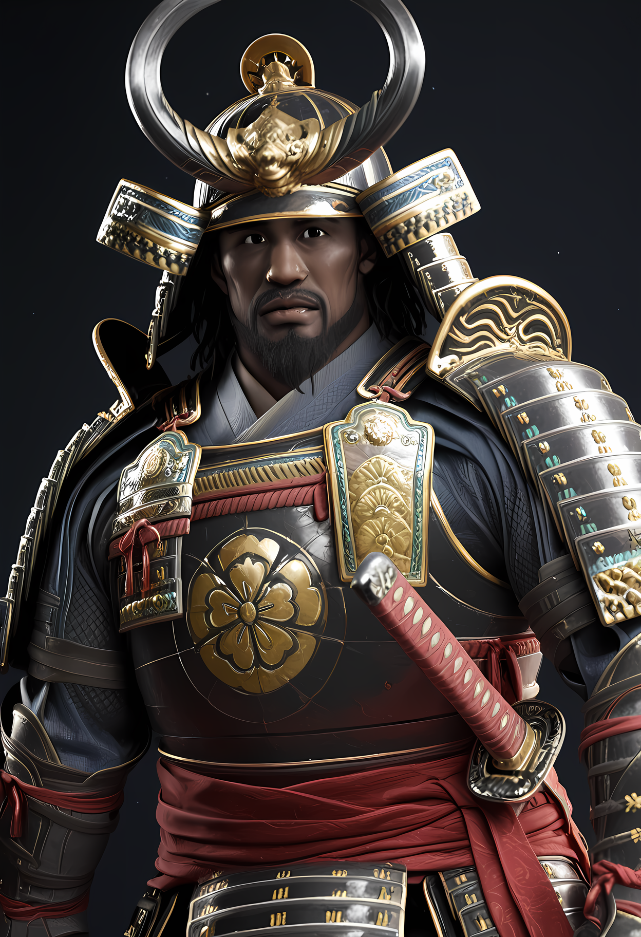 masterpiece, best quality, amazing quality, dutch angle, abstract background, BREAK
1boy, solo, male focus, acs_yasuke, samurai helmet, dark skin, black eyes, facial hair, beard, samurai armor, BREAK
<lora:cfg_scale_boost:.6>   <lora:Yasuke_-_Assassins_Creed_Shadows_-_ILXL:1>