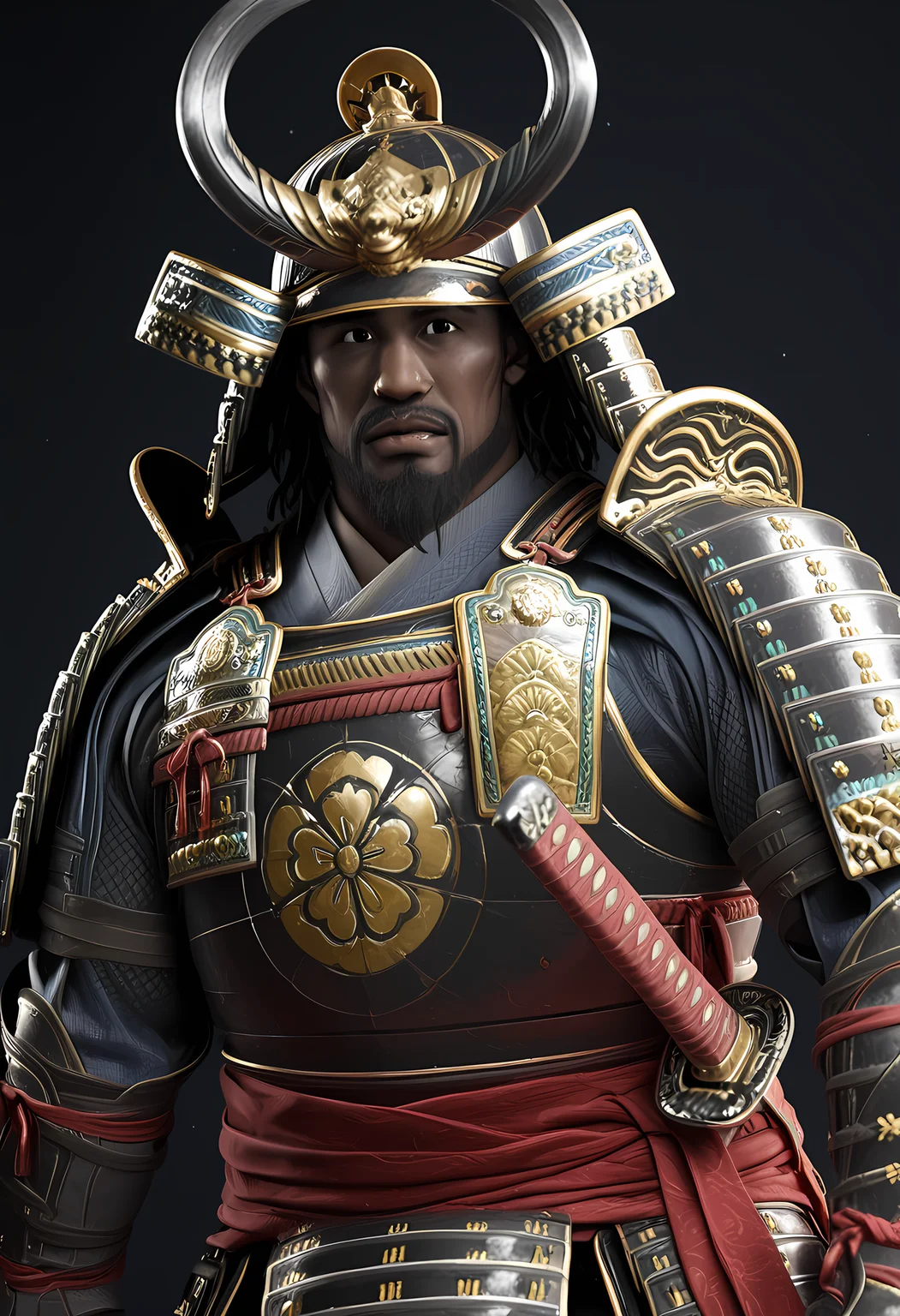 masterpiece, best quality, amazing quality, dutch angle, abstract background, BREAK
1boy, solo, male focus, acs_yasuke, samurai helmet, dark skin, black eyes, facial hair, beard, samurai armor, BREAK
<lora:cfg_scale_boost:.6>   <lora:Yasuke_-_Assassins_Creed_Shadows_-_ILXL:1>