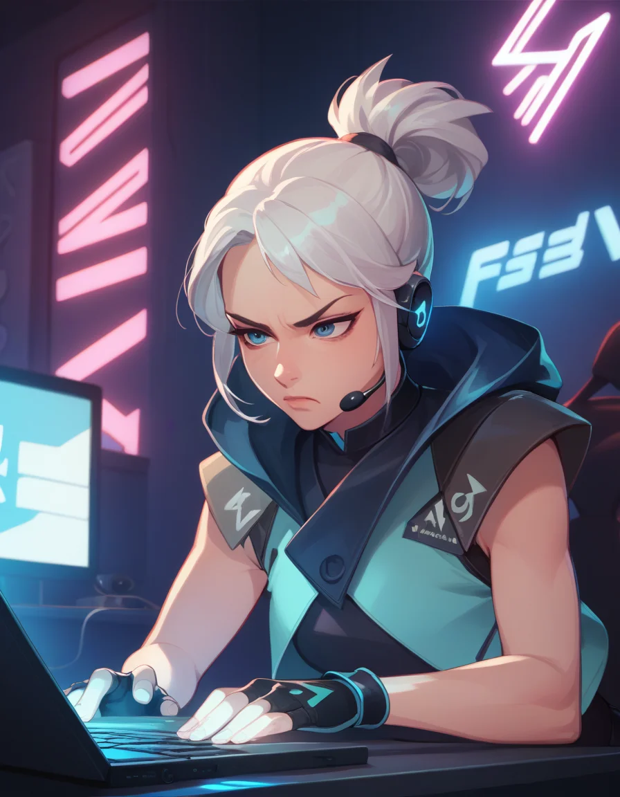score_9, score_8_up, score_7_up, source_anime
<lora:jett-ponyxl-000020:1> j37t, bodysuit, cropped jacket, hooded jacket, fingerless gloves,
headset, looking at screen, annoyed, e-girl, bedroom, computer, neon lights, cinematic lighting
