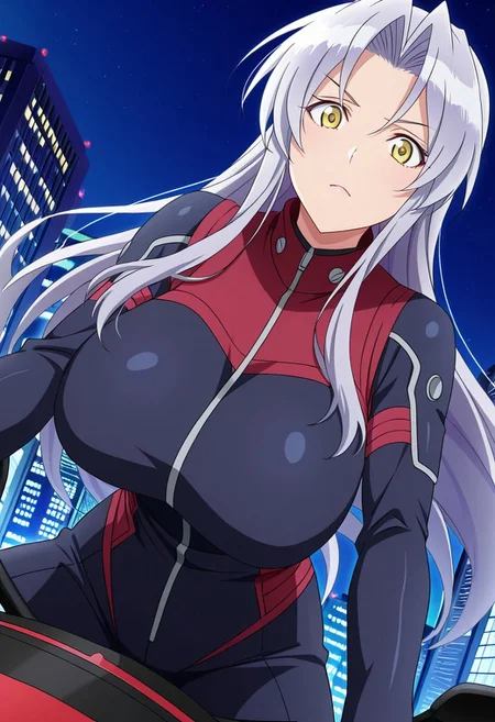 general,highres, ultra-detailed,very aesthetic,best quality ,best hands,best eyes,easynegative,
dynamic anglre, dutch angle, anime cloring,anime screencap,
1girl solo,looking at viewer,city,night,riding on bike,
Mikoto Kiba,grey hair, long_hair, yellow eyes, huge_breasts,open chest rider suit,