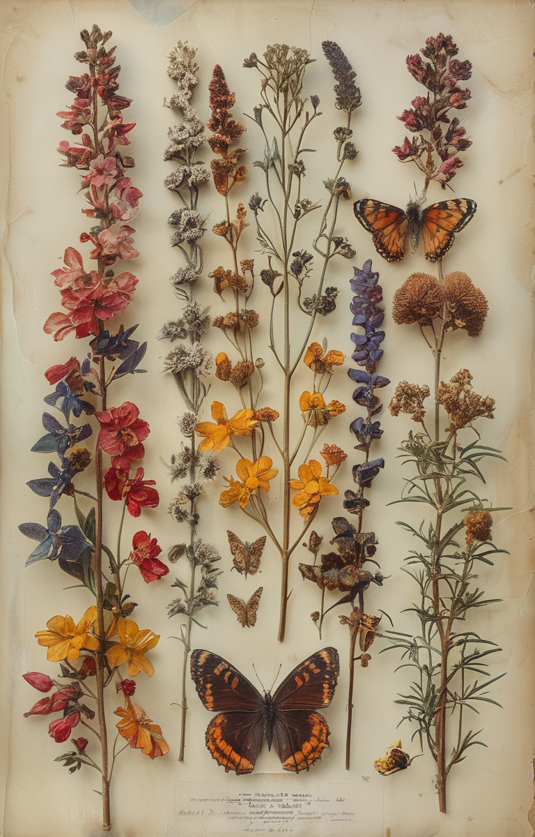 masterpiece,best quality,<lora:tbh229-sdxl:0.9>,Herbarium,butterfly,