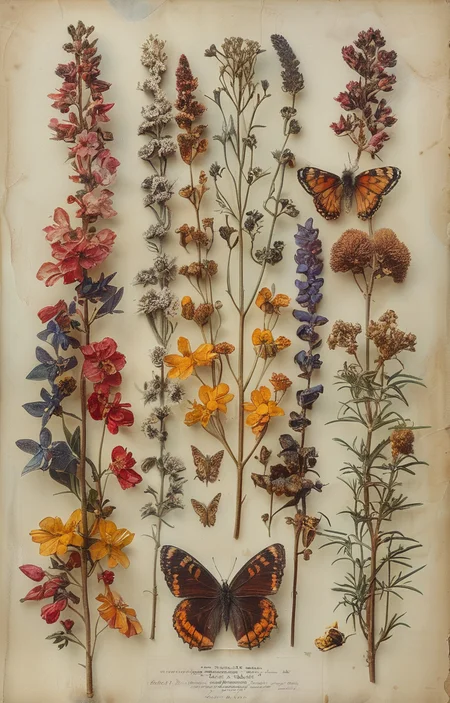 masterpiece,best quality,<lora:tbh229-sdxl:0.9>,Herbarium,butterfly,