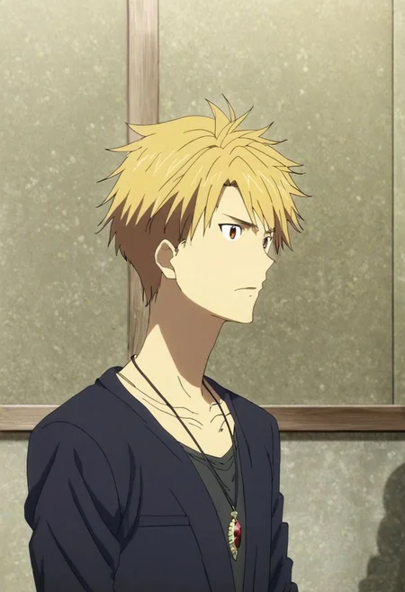 high resolution, solo, best quality, 1Boy, Yamato Ishida, Blond Hair, Necklace, horrorcore, OverallDetail