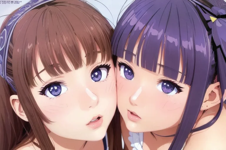 masterpiece, best quality,(thick outline vector graphics:1.2),(lens 85mm f1.8:1.1), (shiny skin:1.05), (2girls:1.2), (anime colored:1.4), indoor, bangs, lips, twintails, (cheek-to-cheek:1.2), (freckles:0.4), bow, (looking down viewer:1.2), blurry background, (heads together:1.4), closed mouth, hair ribbon, upper body, parted lips, (lace crothes:0.9),(illustration:1.35), (flat color:1.3), nsfw,(megami magazine:1.5),(read cooking book), bulletin board, (ultimated intricate nose:1.5), (hyperrealistic nose:1.6),butiful clear eyes:1.2)
