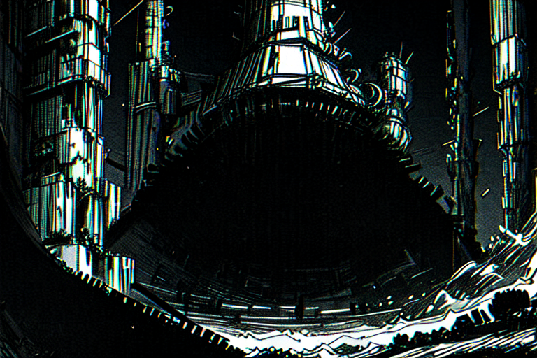 highly insanely detailed, masterpiece, top quality, best quality, highres, 4k, 8k, RAW photo, (very aesthetic, beautiful and aesthetic),  
tsutomu nihei,nihei_tsutomu,blame!,blame gakuen!,abara,TNstyle,sidonia_no_kishi,(tunnel,deep horizon,giant room,sidonia \(ship\),megastructure in background,space,spacecraft,tower,mausoleum,city ruins,hangar),machinery,dark sky,black sky,gauna,gauna mech,star \(sky\),starry sky,toha heavy industries,wire,letterboxed, 
<lora:ABARA:0.8>, 
(1girl:1.3), 
solo focus, 
the submarine is navigating through an ancient ship graveyard, featuring weathered wood, colorful corals, a variety of marine life, and a sense of history,âââ