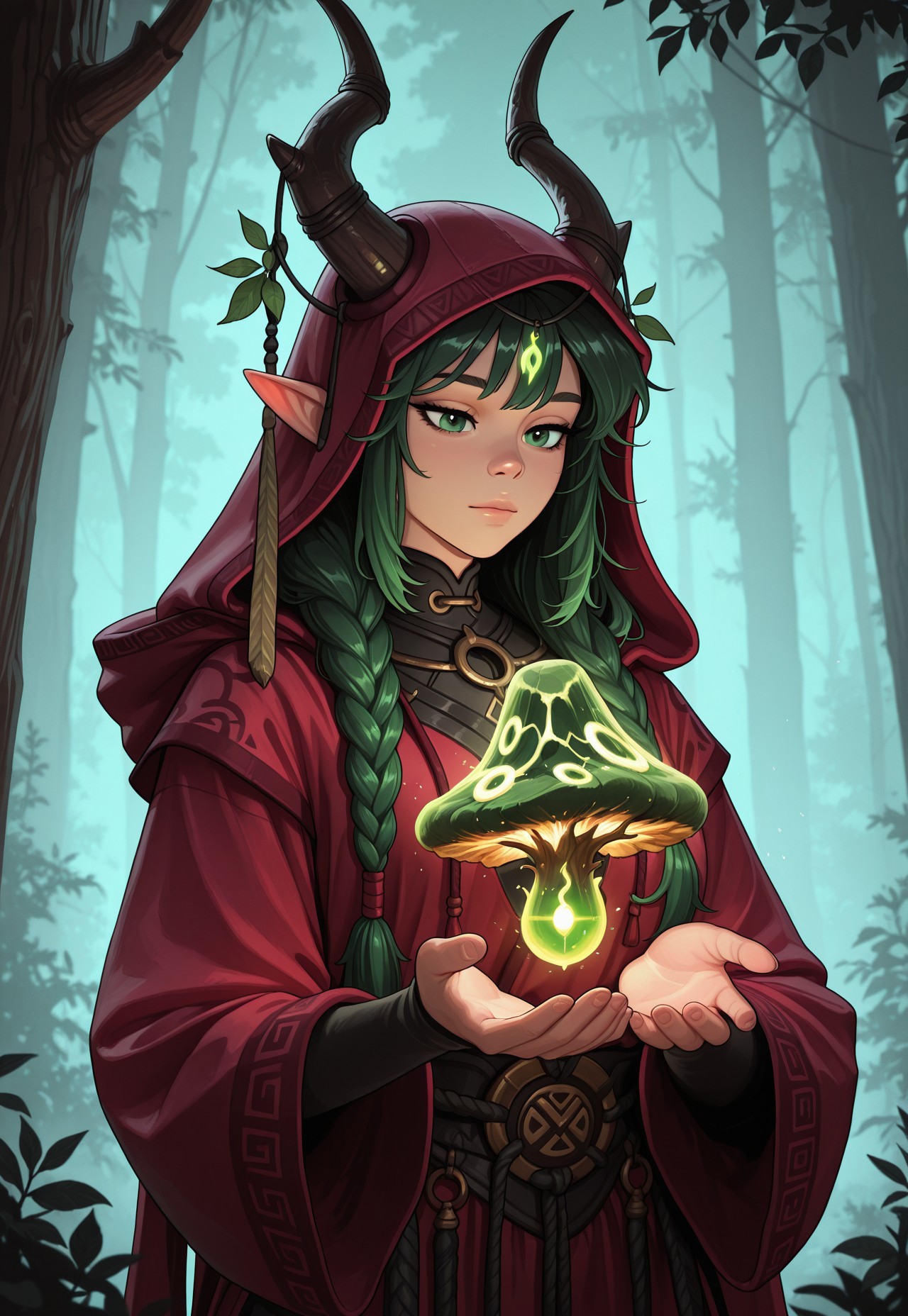 score_9, score_8_up, score_7_up, 1girl, solo, mystical druid, flowing robes with nature-inspired patterns and earthy tones, ancient wooden staff with carved runes and a glowing crystal at the top, long braided auburn hair adorned with flowers and leaves, realistic, cinematic angle, cinematic lighting, graceful body, wise face, deep green eyes, meditative pose
BREAK
standing in a sacred grove surrounded by ancient trees
BREAK
source_fantasy_art, rating_explicit, expressive, full body, elegant pose
BREAK
detailed beautiful background, enchanted forest with towering ancient trees and lush undergrowth, glowing mushrooms and luminescent plants, mystical creatures such as fairies and woodland spirits, distant mountains with waterfalls, serene atmosphere with a sense of harmony and magic
<lora:Expressive_H:0.6>Expressiveh, (SimplepositiveXLv1:1.3), (upper body, full clothed:1.85) ((masterpiece)) (ultra realistic, 32k, masterpiece:1.2), (high detailed skin:1.1), (high quality:1.1) (((full clothed))) <lora:DandonFuga_Style_v.2_-_Pony:0.8> 
<lora:add-detail-xl:1> 
<lora:Dynamic Poses:1>