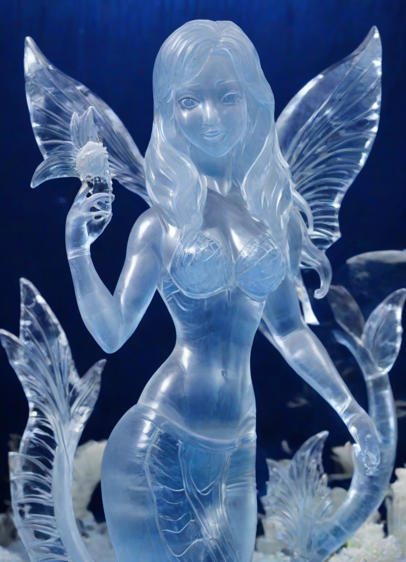 <lora:PE_IceSculpture:1> PEIceSculpture, ice sculpture,
beautiful mermaid,
masterpiece, high resolution, octance 4k, high detail,
