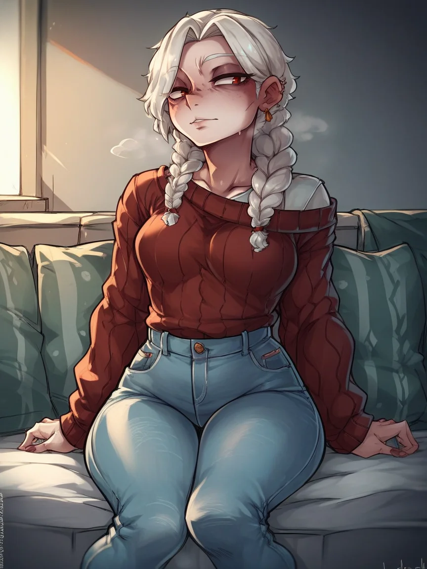 score_9, score_8_up, score_7_up, score_6_up, score_5_up, <lora:MerryRemembrancerXLP:1> merryremembrancer, 1girl, sitting, jeans, sweater