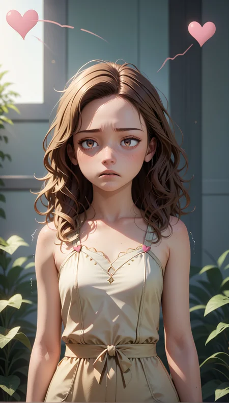 score_9, score_8_up, score_7_up,masterpiece,best quality,high quality,rating_safe,sfw,anime artwork,cinematic,very aesthetic,natural lighting,3d cartoon, 1girl french,hazel eyes,solo, (((young adult)),older),hand shaking with a man,pain, sleepy, long brown hair, pony tail hairstyle,jumpsuit,small breasts, detailed skin,intricate skin details, freckles:1.5, sideways, face, heart background, warm golden hour lighting, detail shadow, detailed skin texture, natural skin, clean skin pores, highly detailed iris, highly detailed skin texture, perfect eyes,intricate details,extremely detailed, highly detailed, detailed,absurdres,Hires