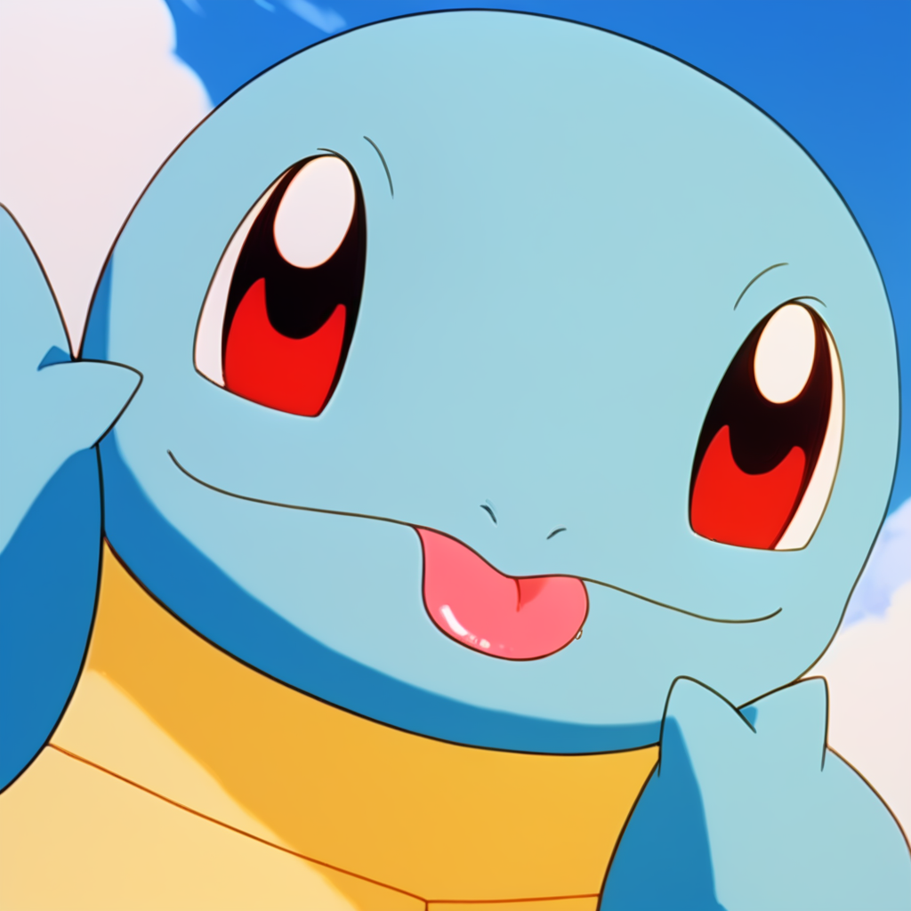 (score_9:0.9),score_8_up,score_7_up,anime style,rating_safe,(zPDXL),<lora:Squirtle ponyXL v3:1>,squirtle0007,solo,sky,closed mouth,blue sky,day,cloud,outdoors,tongue out,looking at viewer,close-up,parody,hand up,