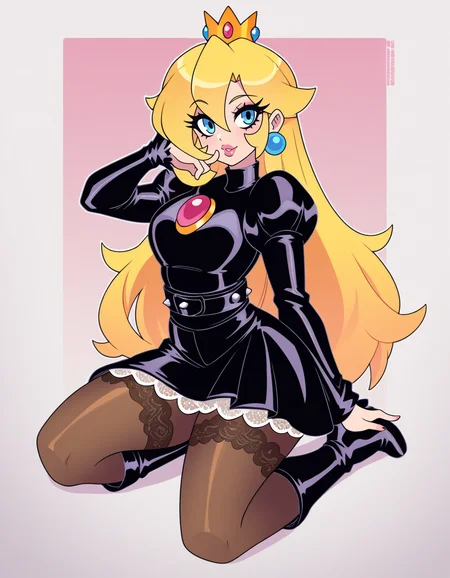 zPDXL, score_9, score_8_up, score_7_up, score_6_up, score_5_up, 4k, absurdres, looking at viewer, <lora:Perfect Hands:0.8> Perfect Hands, 1girl, solo,
Princess Peach, blonde hair, long hair, distracted, aloof, oblivious, on_side, lace-bodysuit, leather-skirt, over-the-knee-boots, pantyhose,
<lora:NicoNeko_v1:0.8> ncnk, silk