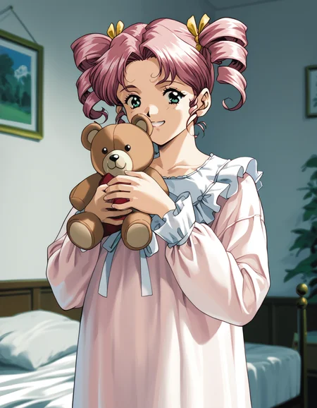 score_9, score_8_up, score_7_up, <lora:shuusaku-v2-ponyxl-000016:0.9> chiaki, nightgown
1girl, solo, smile, bed, holding stuffed toy, teddy bear, upper body