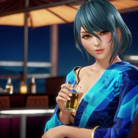Ultra-realistic extremely detailed photo of a super cute and sexy tamaki woman drinking wine at a night club and flirting and fancy posture <lora:tamaki woman:0.8>, nighttime, beautiful cinematic lighting and breathtaking composition, enjoying the night life, 8k, extremely detailed eyes and facial features, cure facial expressions, bushing