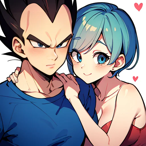 masterpiece, best quality, absurdres, wallpaper, detailed face, detailed eyes, Vegeta and Bulma together on a date, Vegeta blushing while Bulma grins, 1guy, 1girl, <lora:Vegeta:0.41>