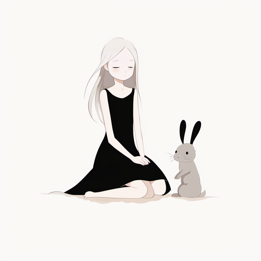 <lora:xiaohua:0.9>,xh,1girl,rabbit,dress,closed eyes,sitting,black dress,white background,simple background,sleeveless,sleeveless dress,solo,seiza,long hair,grey hair,bare shoulders,hands on lap,bare arms,