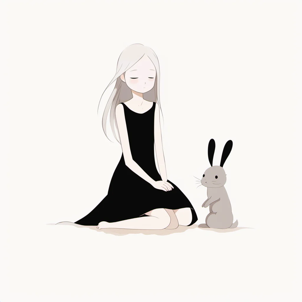 <lora:xiaohua:0.9>,xh,1girl,rabbit,dress,closed eyes,sitting,black dress,white background,simple background,sleeveless,sleeveless dress,solo,seiza,long hair,grey hair,bare shoulders,hands on lap,bare arms,