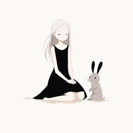 <lora:xiaohua:0.9>,xh,1girl,rabbit,dress,closed eyes,sitting,black dress,white background,simple background,sleeveless,sleeveless dress,solo,seiza,long hair,grey hair,bare shoulders,hands on lap,bare arms,