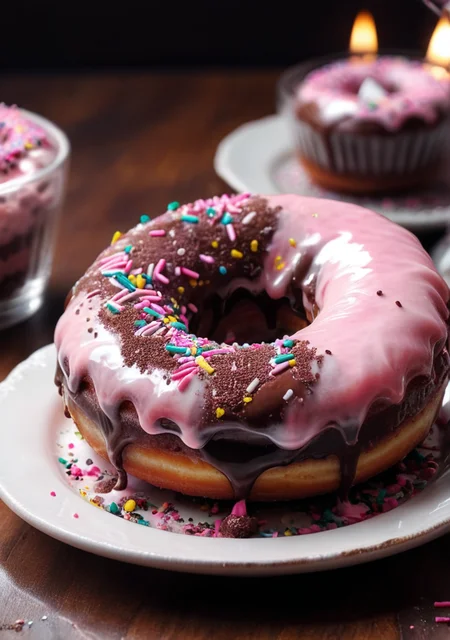 magic doughnut on dish glassed with pink and chocolate, sprinkles, delicious, perfect baked , OverallDetail-SDXL, extremely detailed, UHD,(long exposure , dystopian but extremelybeautiful:1.4), <lora:add-detail-xl:1> , <lora:xl_more_art-full_v1:0.5> ,<lora:Dreamyvibes artstyle SDXL - Trigger with dreamyvibes artstyle:0.7>, <lora:ral-cnvctncrnts:0.6>,devils contract, bokeh,crystal cake, <lora:sdxl_glass:1>