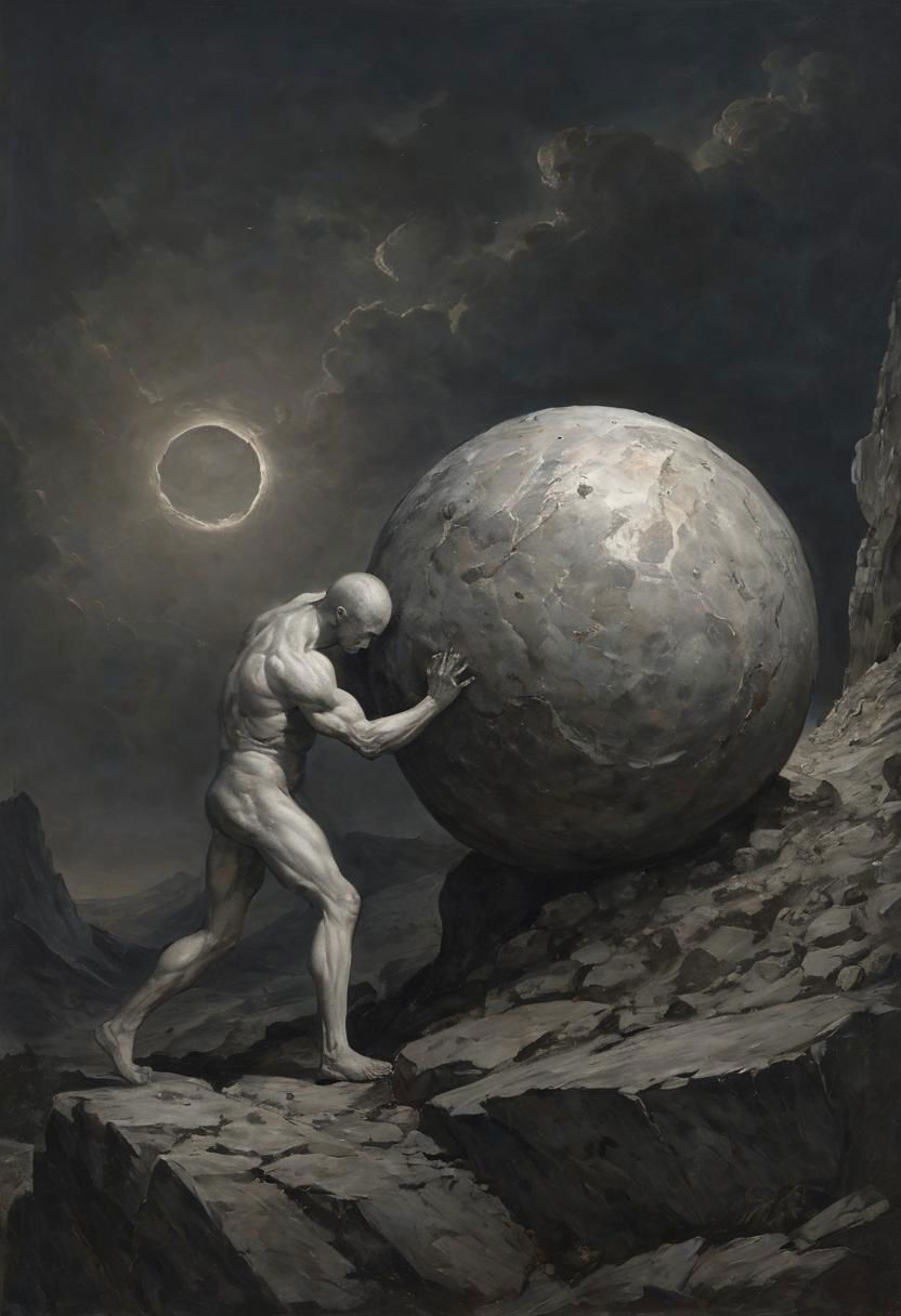 Capture the modern casual essence of Sisyphus as he relentlessly pushes a sphere up a desolate mountain slope. Explore the somber tones and bleak atmosphere in your depiction, emphasizing the eternal struggle and futility of his task from a side perspective.
Illustrate the neon-pastel imminent culmination of a transparent human form being sculpted from the delicate fusion of muscular and emotion strenght capturing the ethereal moment just before its completion, where the merging leafs hint at the finality of a green synthesis.
very detailed, hd, RAW photograph, masterpiece, top quality, best quality, official art,highest detailed, atmospheric lighting, cinematic composition, complex multiple subjects, 4k HDR, vibrant, highly detailed, Leica Q2 with Summilux 35mm f/1.2 ASPH, Ultra High Resolution, wallpaper, 8K, Rich texture details, hyper detailed, detailed eyes, detailed background, dramatic angle, epic composition, high quality , (8k, RAW photo, highest quality), hyperrealistic,