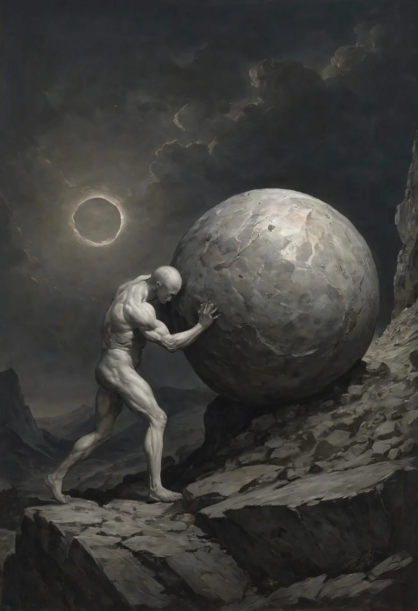 Capture the modern casual essence of Sisyphus as he relentlessly pushes a sphere up a desolate mountain slope. Explore the somber tones and bleak atmosphere in your depiction, emphasizing the eternal struggle and futility of his task from a side perspective.
Illustrate the neon-pastel imminent culmination of a transparent human form being sculpted from the delicate fusion of muscular and emotion strenght capturing the ethereal moment just before its completion, where the merging leafs hint at the finality of a green synthesis.
very detailed, hd, RAW photograph, masterpiece, top quality, best quality, official art,highest detailed, atmospheric lighting, cinematic composition, complex multiple subjects, 4k HDR, vibrant, highly detailed, Leica Q2 with Summilux 35mm f/1.2 ASPH, Ultra High Resolution, wallpaper, 8K, Rich texture details, hyper detailed, detailed eyes, detailed background, dramatic angle, epic composition, high quality , (8k, RAW photo, highest quality), hyperrealistic,