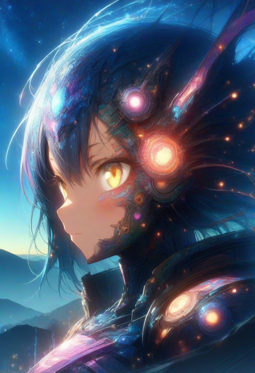 score_9, score_8_up, score_7_up, sfw, wm_cyber, 
delicate patterns, bright colors, vivid, full color, 
1girl, Nagatoro_Hayase, armor, warrior, close up, focus on face, 
outdoors, landscape, mountains, futuristic, cyber, neon lights, night, starry sky,