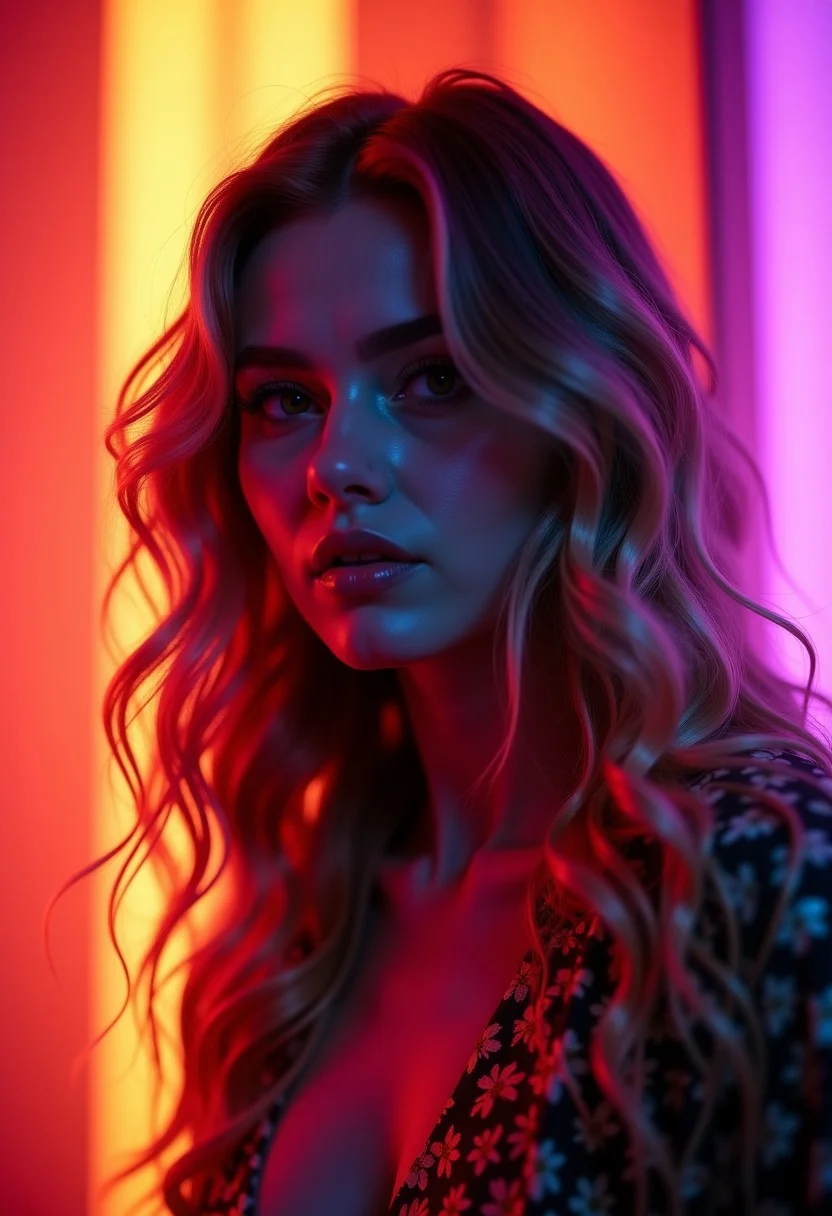 cinematic film still (Ombre color scheme: neon orange, neon purple, neon green, neonpink:1.85)
a sexy pale woman with long and special hair. shallow depth of field, vignette, highly detailed, high budget, bokeh, cinemascope, moody, epic, gorgeous, film grain, grainy