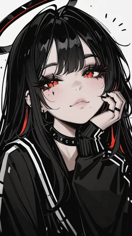,masterpiece,best quality,newest, <lora:Monochrome_Glamourv1:0.9> mcglam, 1girl, black hair, anime