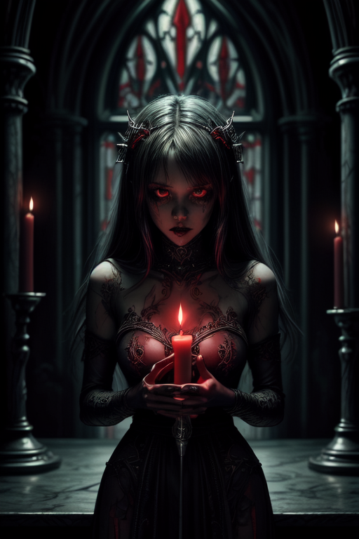nsfw, uncensored, vamptech, beautiful woman wearing elegant dress, standing in front of a stained glass window, blood red candles, blood, atmospheric lighting, bloom, thick lines, masterpiece, shallow depth of field, sharp focus, holding gothic blood red candle, inviting expression, body horror, demon girl, monster girl, dark, gothic, glowing, 1970s Horror Style, 1970s_horror_style, skulls, blood and gore, daggers, gothichorrorai
<lora:add_detail:1> <lora:pytorch_lora_weights(1):0.7> <lora:VampiricTech:0.7> <lora:last:0.3> <lora:Addams:0.3>
