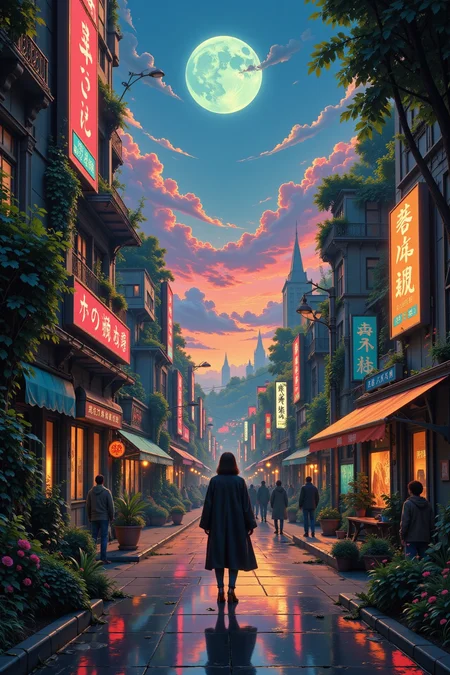 a cyberpunk futuristic street beautiful  landscape, morning, woman, very intricate, very detailed, sharp, bright, colorful, <lora:Hand v2:0.5> <lora:Anti-Blur:1><lora:Insane Detail Slider:0.25>  <lora:flux.1_lora_flyway_Epic-detail_v2:0.3> <lora:fluxenhancer:0.25> <lora:Anime_style:0.6> anime style