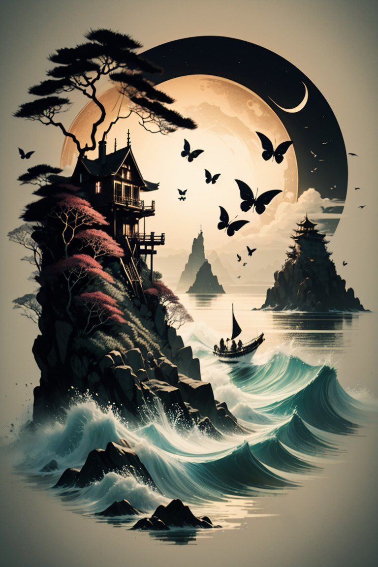 <lora:Calligraphy-ink-style-darquelilly-v1:1> calligraphyinkstyle, fairies swirling around, butterflies, volumetric lighting, night time, sea of lowers, moonlight black background