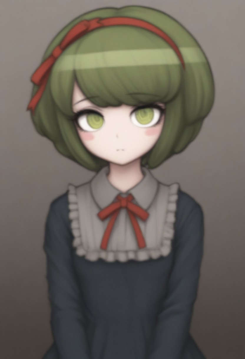 ,,,,masterpiece, best quality, masterpiece, best quality, amazing quality,,,, shiny skin,,,, monaca, green hair, green eyes, short hair, bangs, red hairband, hairband, blush stickers,