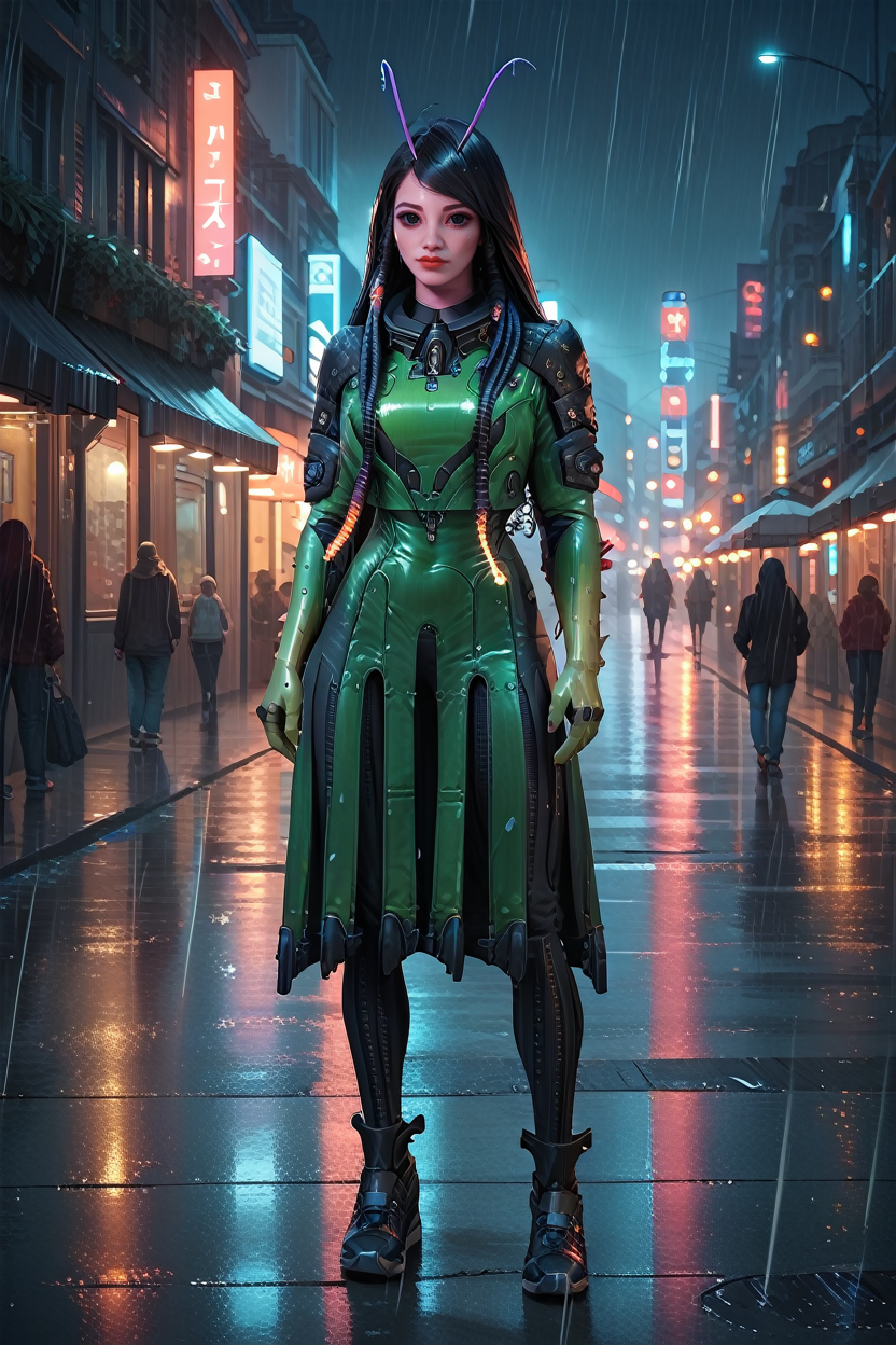 score_9, score_8_up, score_7_up, score_6_up
<lora:GOTGMantis:0.9>
GOTGMantis, 1girl, alien, black hair, long hair, black eyes, antenna, looking at viewer, standing in the rain on a neon-lit city street at night, full body