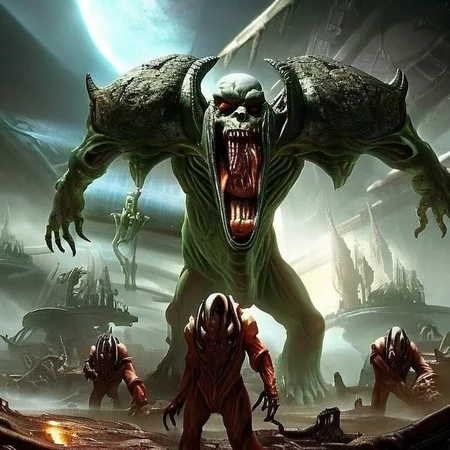 evil alien monsters in a scifi deep space marine vessel Scarymonsters768