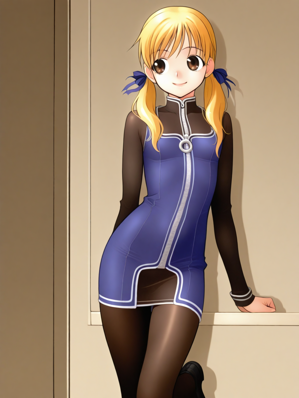 perfect quality,best quality,absolutely eye-catching,ambient occlusion,raytracing BREAK
1girl,<lora:SO3weruti IL v1.4:1>,SO3weruti,blonde hair,low twintails,hair ribbon,blue short dress,2000s \(style\),shoes,