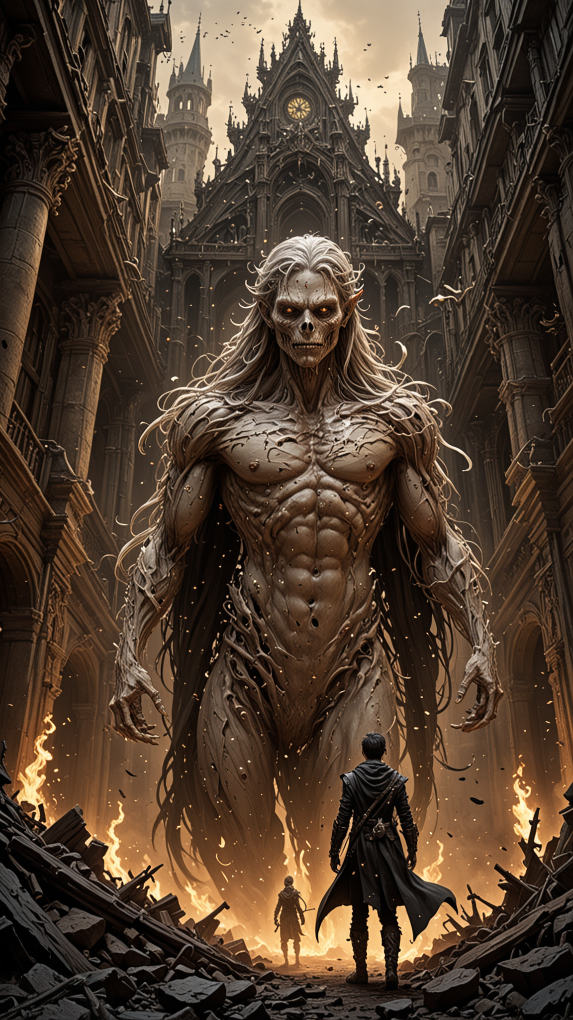By Eugene Galien-Laloue and Takeshi Obata, polarized,An ancient Building, filled with forbidden knowledge, where scholars and sorcerers search for lost spells among the dusty tomes. Ghostly guardians patrol the aisles, ready to protect the secrets within. world in the style of the decaying empire of Würstreich, dark magic and grotesque creatures abound, inspired by Sean Aaberg's punk aesthetic, dark fantasy world combines grim landscapes with vibrant, colorful art, heroes skirmish monstrous foes in a setting where rebellion, decay, and mysticism intertwine, crafting a unique, immersive vibe, hyper detailed, professional poster art, bold lines, award winning, trending on ArtStation , (intricate details, masterpiece, best quality:1.4), looking at viewer, dynamic pose, in the style of nicola samori, (Use Dream Diffusion Secret Prompt), UHD <lora:Liquid_Fluid_Metal_XL_-_By_DICE:0.7>