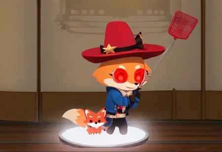 Super Animal Royale, detailxl, score_9, score_8_up, score_7_up, score_6_up, score_5_up,, detailed eyes, detailed face, detailed hands, top down full body view, NightScapes, fox, cozy atmosphere, creative light overlay, 4k, masterpiece, (masterpiece), best quality, (4K), (cinematic lighting), highly detailed, 8K, UHD, ultra detailed, immersive picture, vivid colors, volumetric light, cinematic light, extremely detailed CG, fox is wearing a jacket and a hat